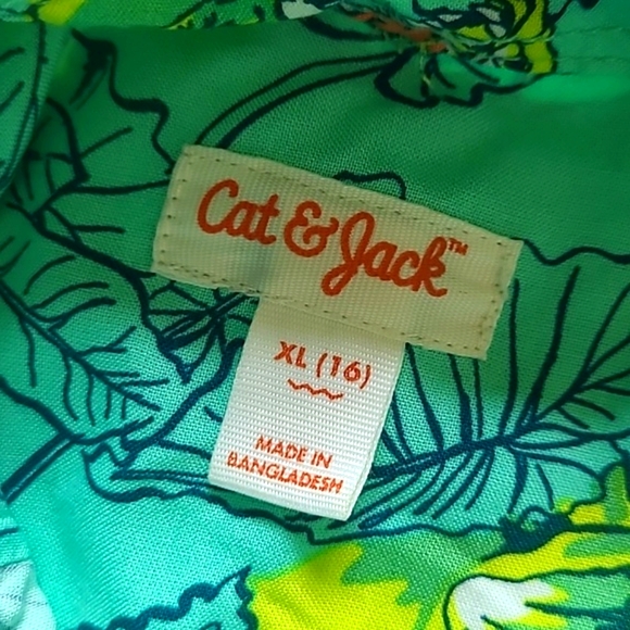 Cat & Jack Tropical Vibrant Dinosaur Dino Button Down Shirt Youth Size XL 16 - Picture 16 of 17